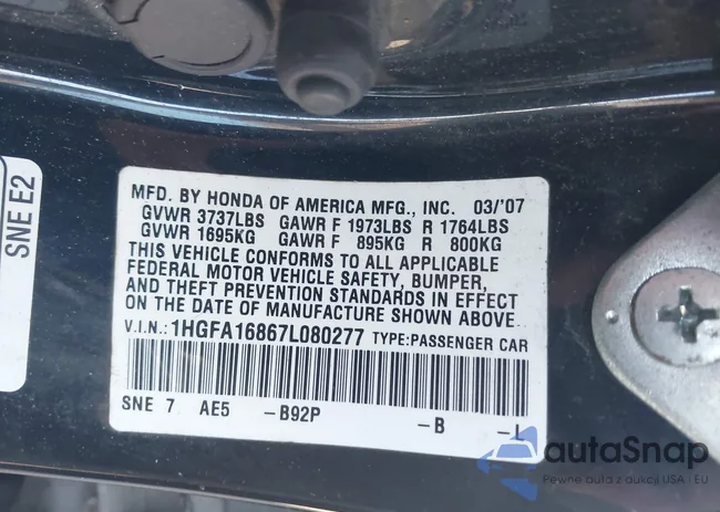 1HGFA16867L080277: 42391381