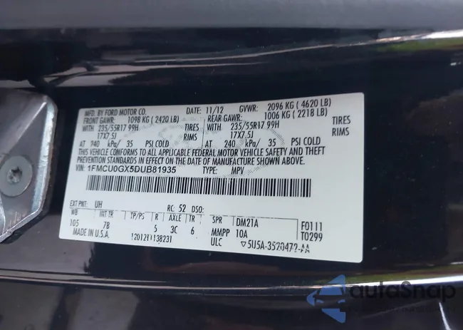 1FMCU0GX5DUB81935: 42391432