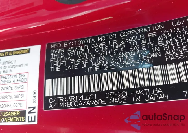 JTHFF2C27C2525730: 42392387