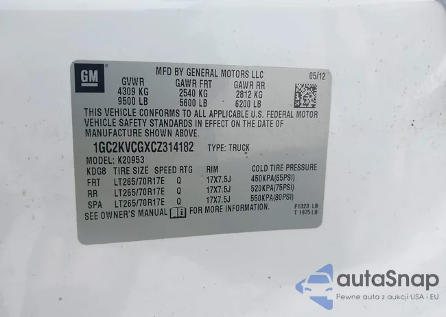 1GC2KVCGXCZ314182: 42391573