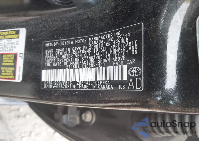 2T1BU4EE1DC031181: 42391636