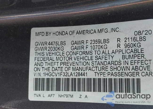 1HGCV1F32LA128441: 42392987