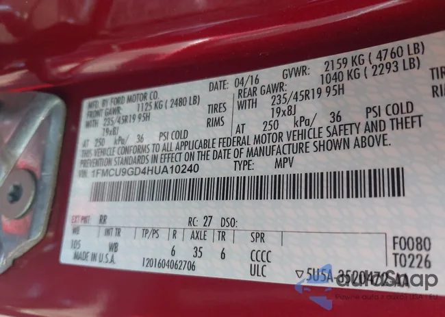 1FMCU9GD4HUA10240: 42392522