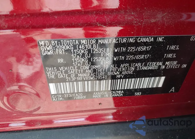 2T3P1RFVXSW529540: 42392615