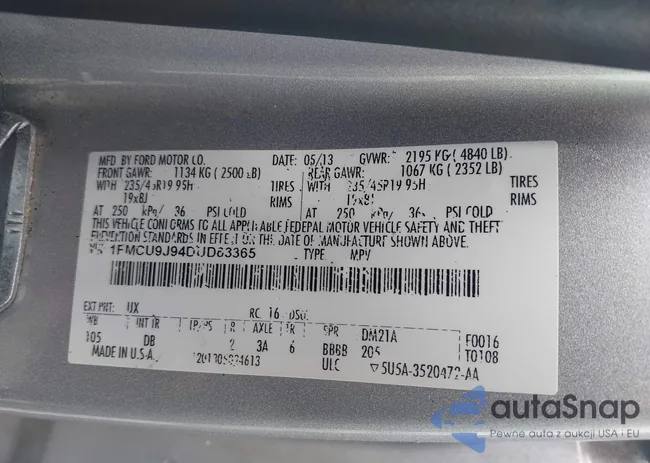 1FMCU9J94DUD63365: 42392699