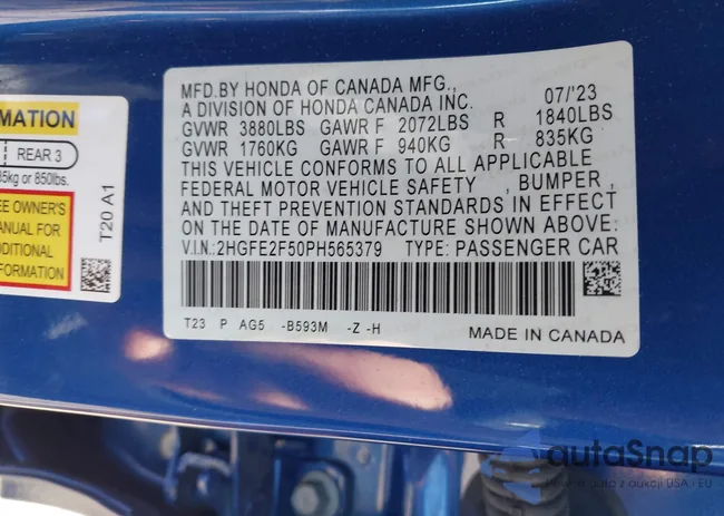 2HGFE2F50PH565379: 42394256