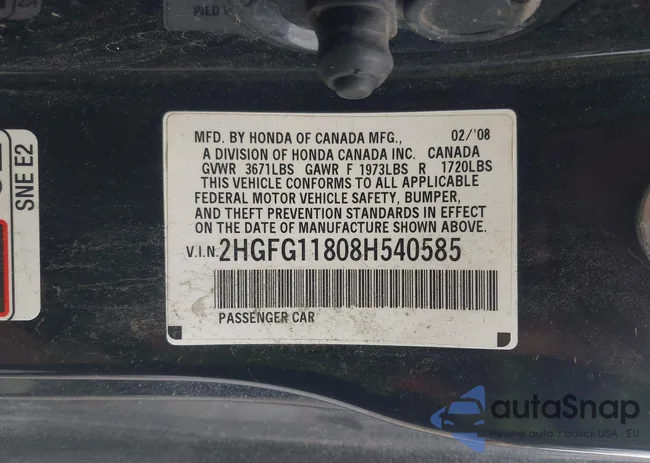 2HGFG11808H540585: 42394395