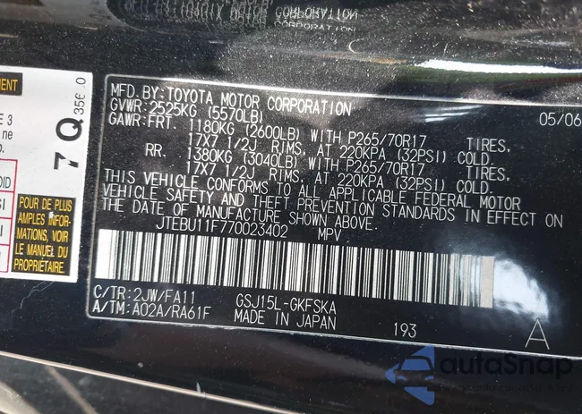 JTEBU11F770023402: 42394921