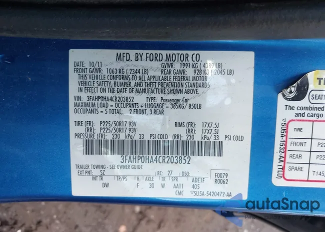 3FAHP0HA4CR203852: 42395043