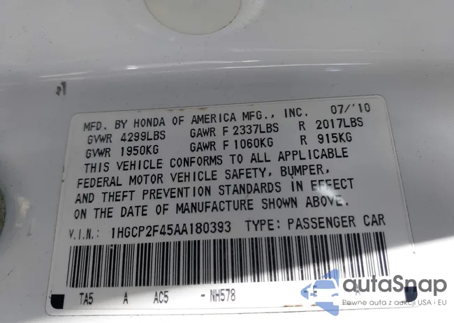 1HGCP2F45AA180393: 42395270