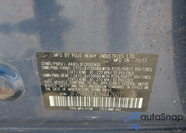 JF2SHADC4DH442607: 42395381