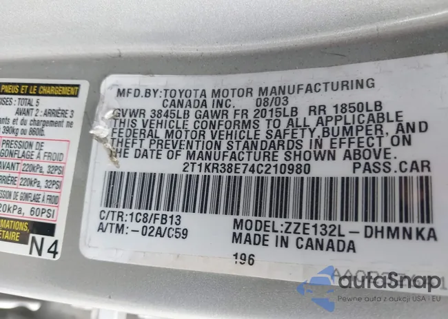 2T1KR38E74C210980: 42394660