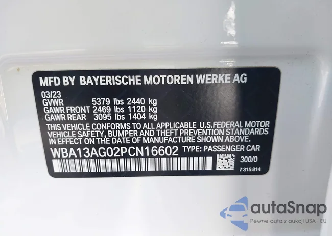 WBA13AG02PCN16602: 42394701