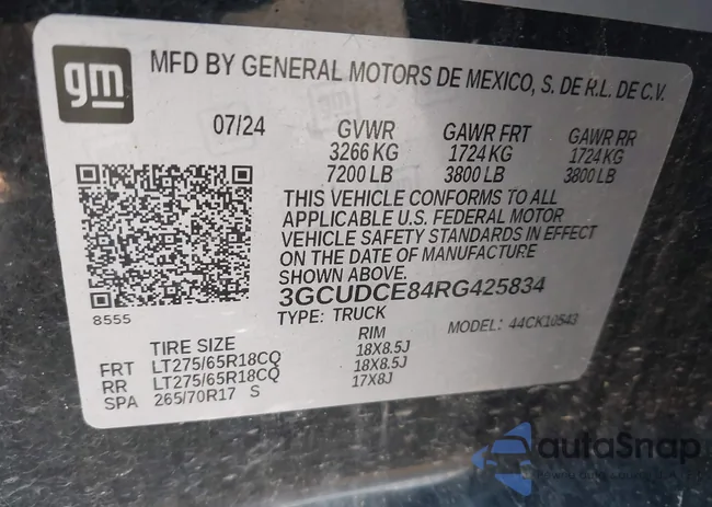 3GCUDCE84RG425834: 42396212