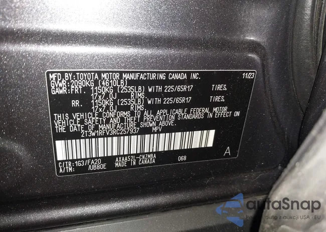 2T3W1RFV3RC257937: 42396282