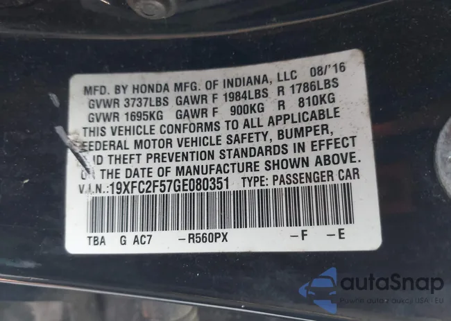 19XFC2F57GE080351: 42395612