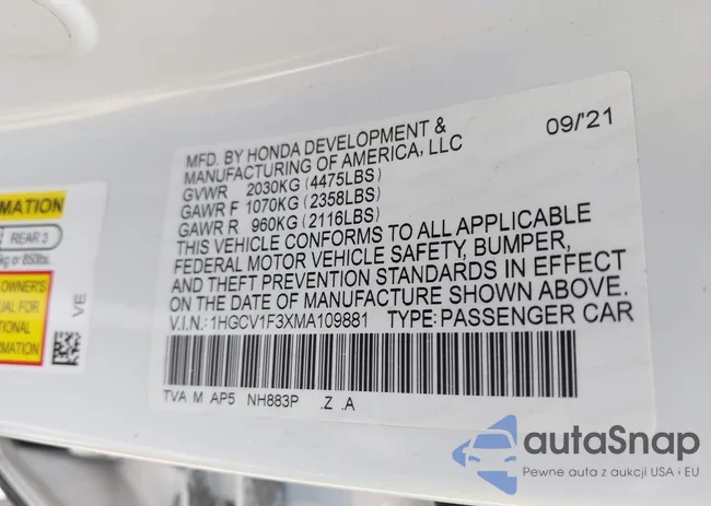 1HGCV1F3XMA109881: 42396937