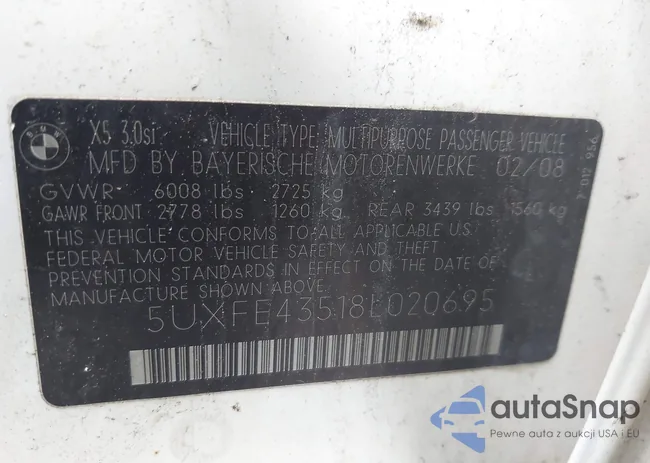 5UXFE43518L020695: 42398158