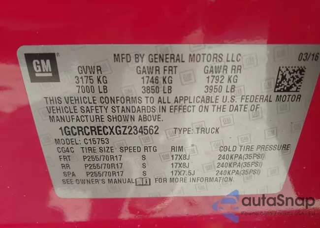 1GCRCRECXGZ234562: 42397701