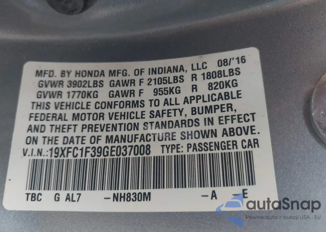 19XFC1F39GE037008: 42399163