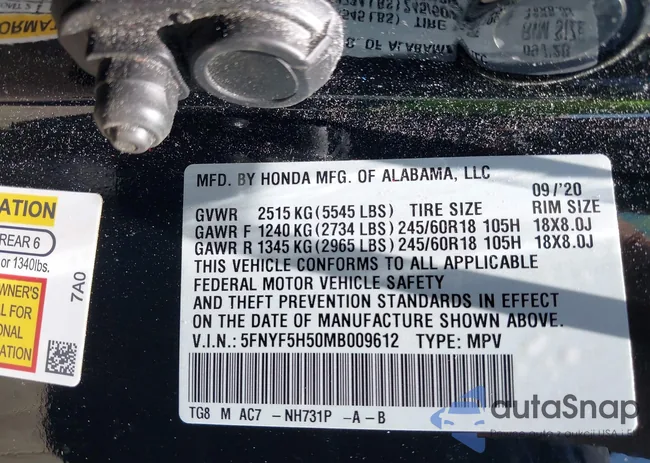 5FNYF5H50MB009612: 42399261