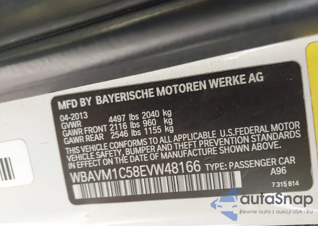 WBAVM1C58EVW48166: 42399433