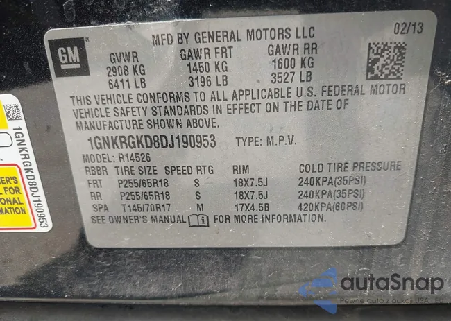 1GNKRGKD8DJ190953: 42398685