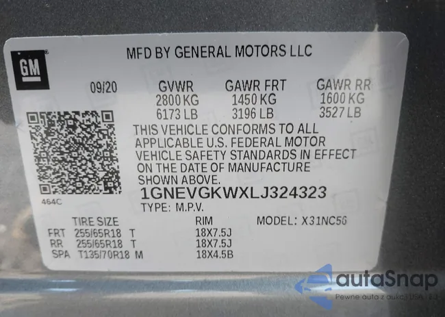 1GNEVGKWXLJ324323: 42400063