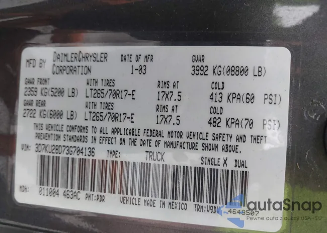 3D7KU28D73G704136: 42400129