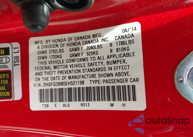 2HGFG3B80EH521198: 42400164