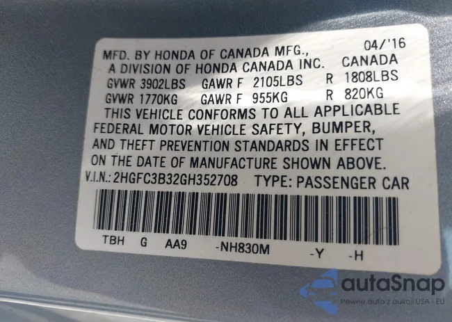 2HGFC3B32GH352708: 42400183