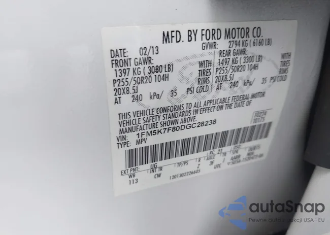 1FM5K7F80DGC28238: 42400233