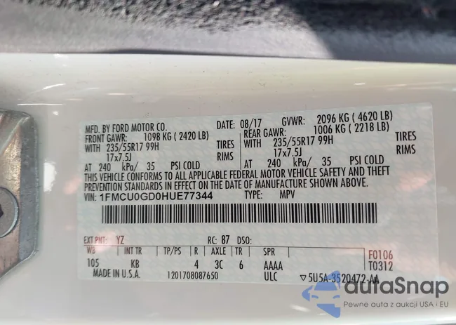 1FMCU0GD0HUE77344: 42400348