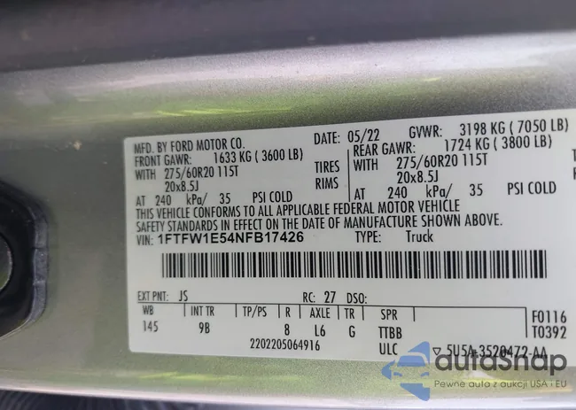 1FTFW1E54NFB17426: 42399760