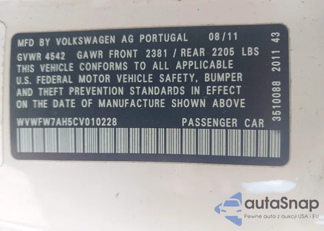 WVWFW7AH5CV010228: 42401080