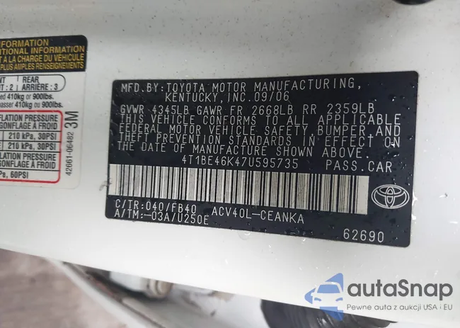 4T1BE46K47U595735: 42401127