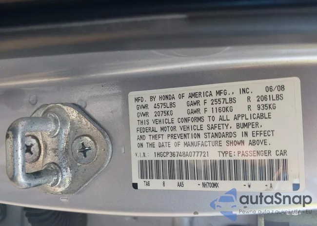 1HGCP36748A077721: 42401326