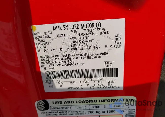 1FTPW12V29KC71655: 42400481