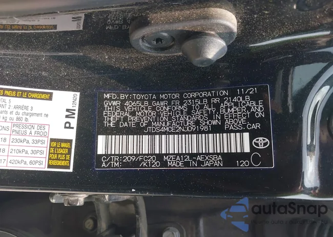 JTDS4MCE2NJ091981: 42400503