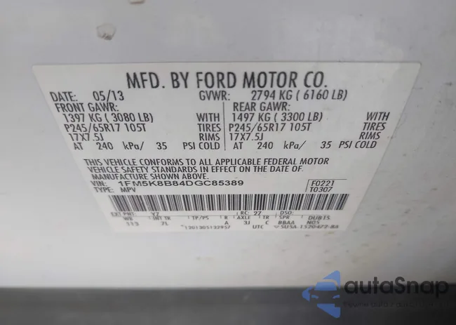 1FM5K8B84DGC85389: 42400527