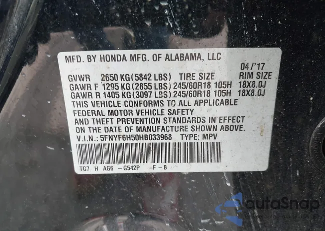 5FNYF6H50HB033968: 42400720