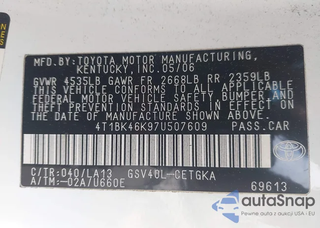 4T1BK46K97U507609: 42400776