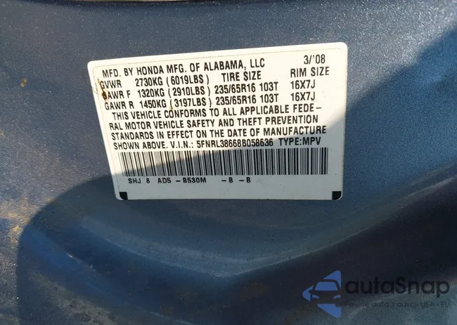 5FNRL38668B058636: 42402182