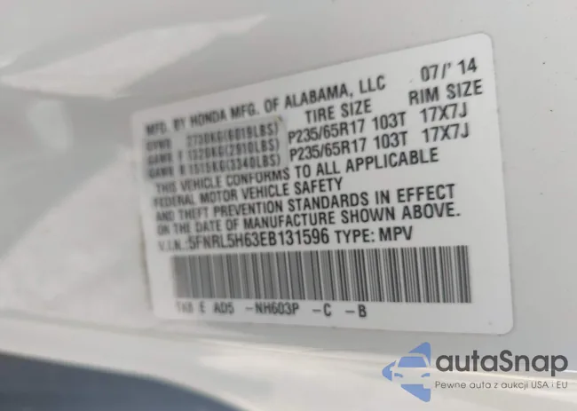 5FNRL5H63EB131596: 42402427