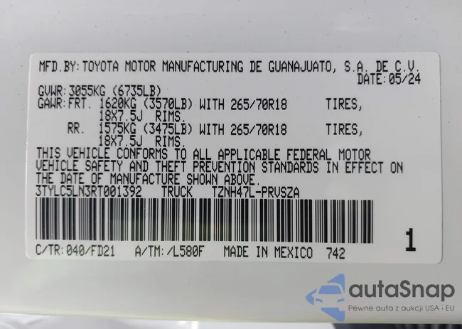 3TYLC5LN3RT001392: 42401518