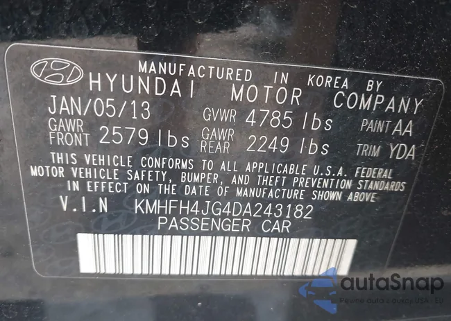 KMHFH4JG4DA243182: 42403300