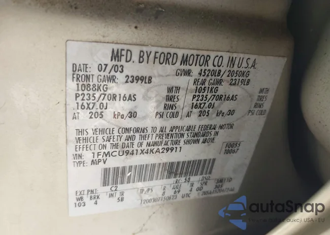 1FMCU941X4KA29911: 42403424