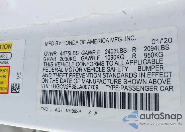 1HGCV2F38LA007709: 42403931