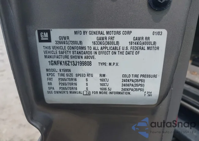 1GNFK16Z13J19980: 42404012