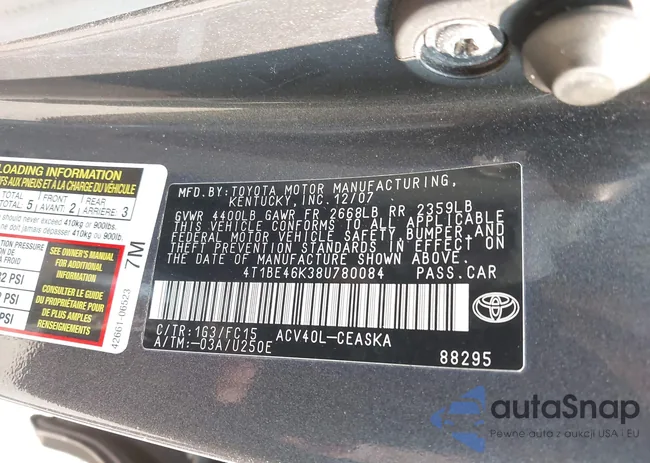 4T1BE46K38U780084: 42403687